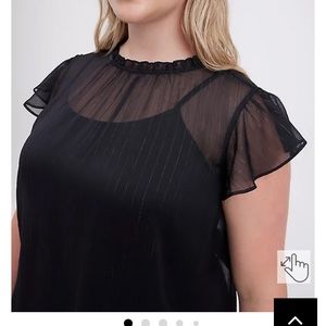 Torrid MOCK NECK TANK - CRINKLE CHIFFON BLACK